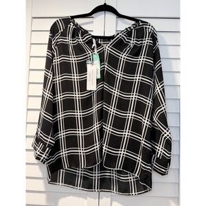 Collective Concepts Metz V-Neck Blouse Black White Grid Stitch Fix L